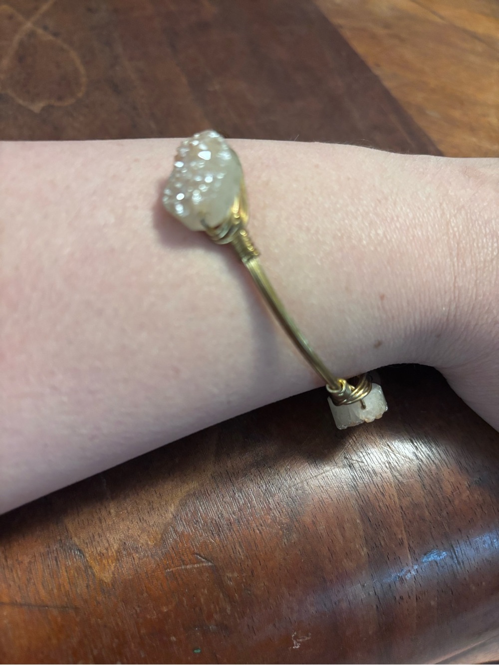 Bourbon and bowties. Gold and Cream Druzy Stone Bangle Bracelet